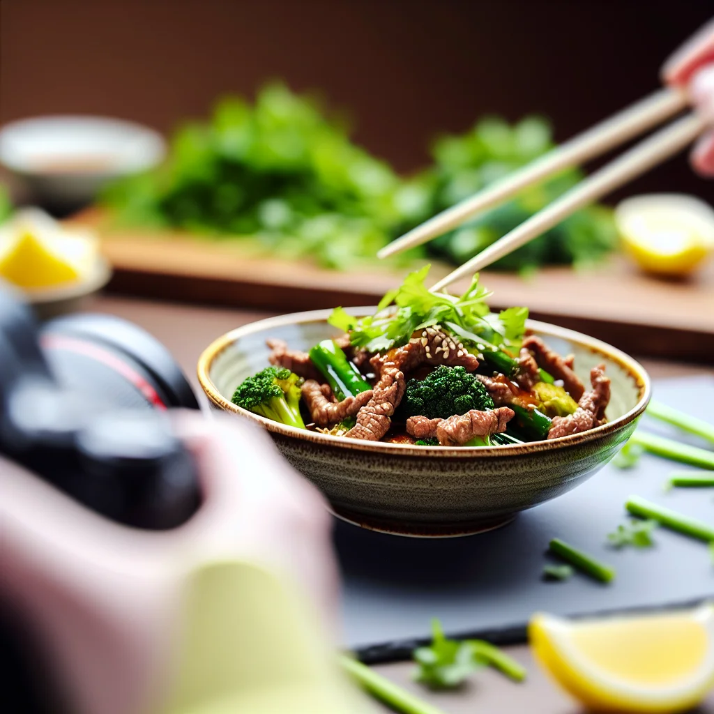 Boeuf Sauté aux Brocolis et Nouilles de Riz