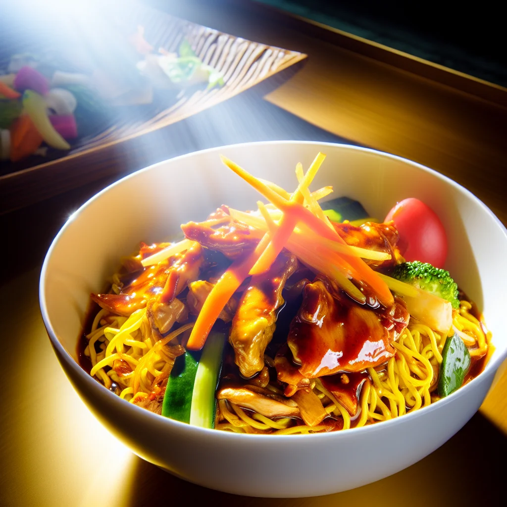 Bowl de nouilles au poulet teriyaki et légumes croquants