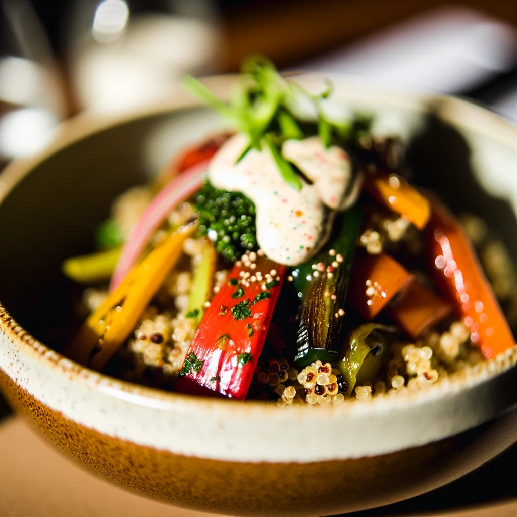 Bowl de Quinoa aux Légumes Rôtis et Sauce Tahini