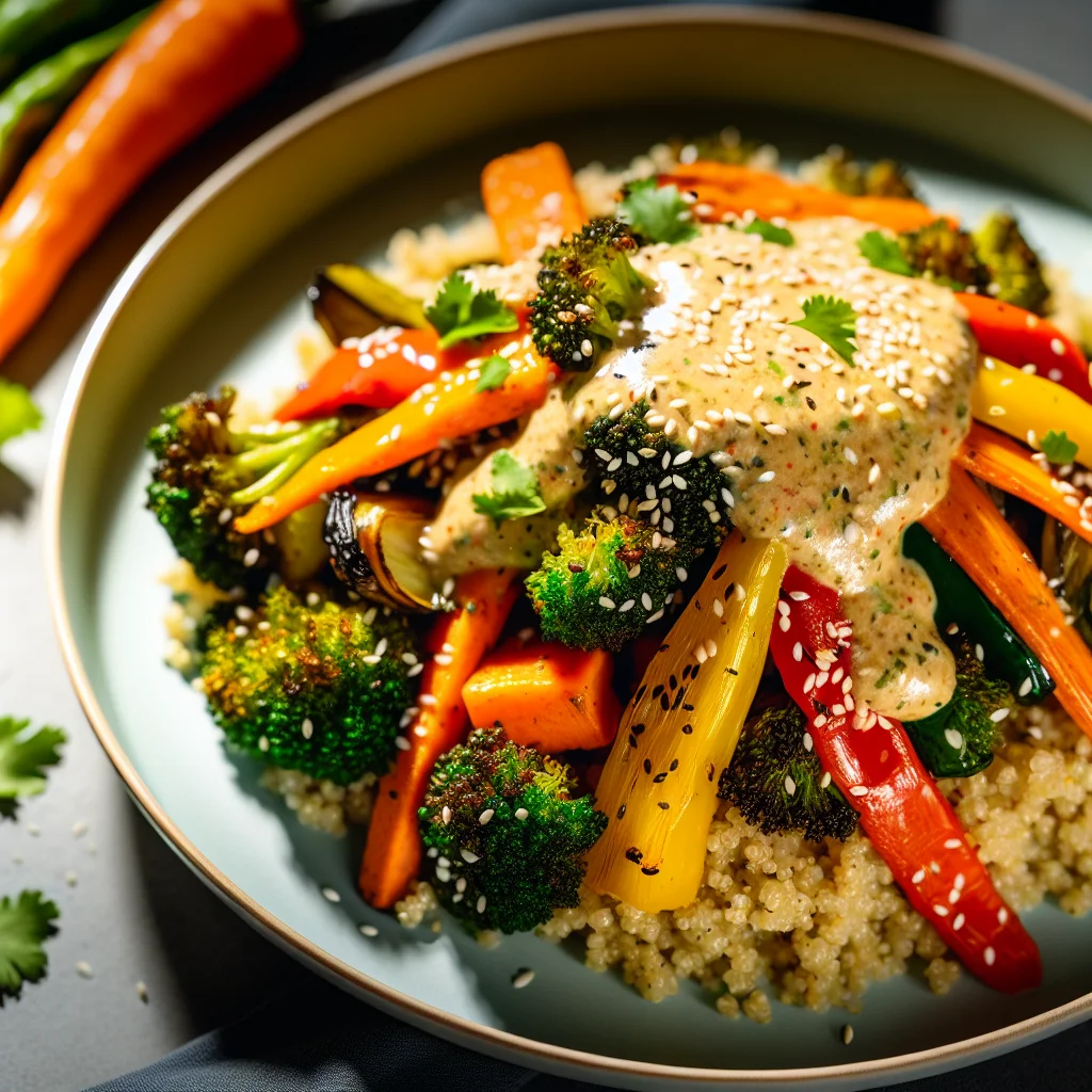 Bowl de Quinoa aux Légumes Rôtis et Sauce Tahini