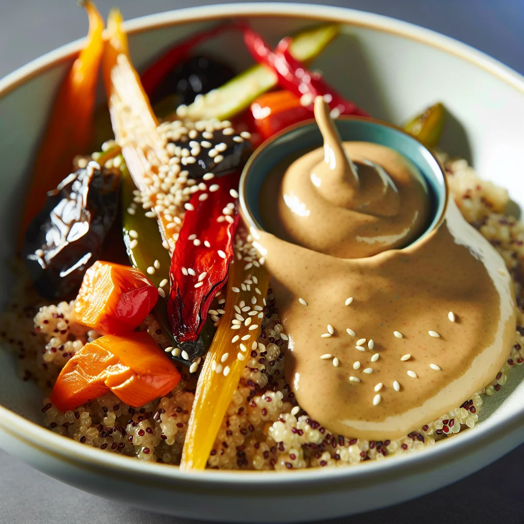 Bowl de Quinoa aux Légumes Rôtis et Sauce Tahini