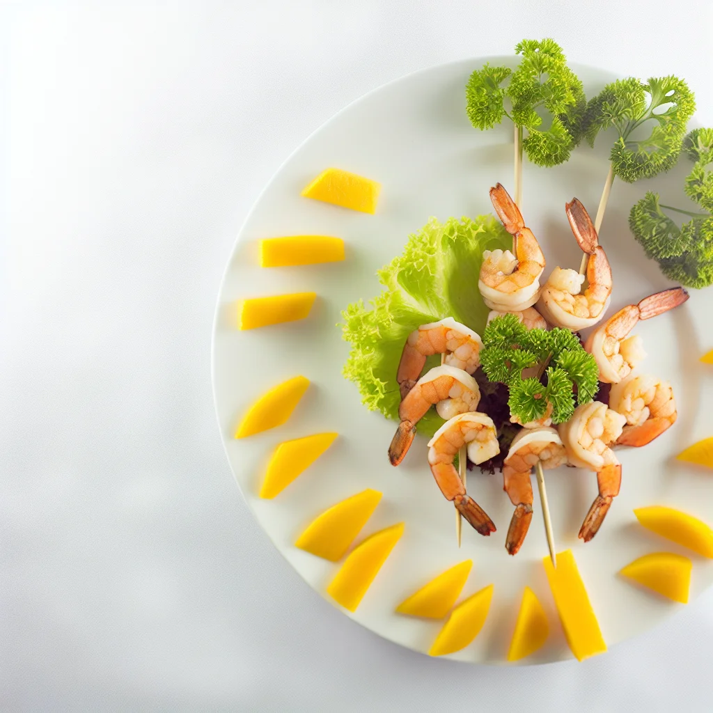 Brochette de crevettes marinées à la mangue