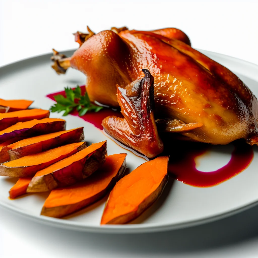 Canard à l'orange épicé avec patates douces rôties