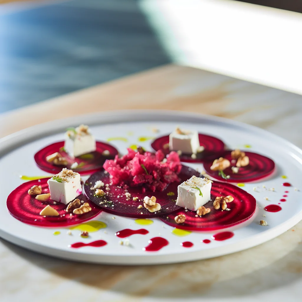 Carpaccio de betteraves aux noix et fromage de chèvre