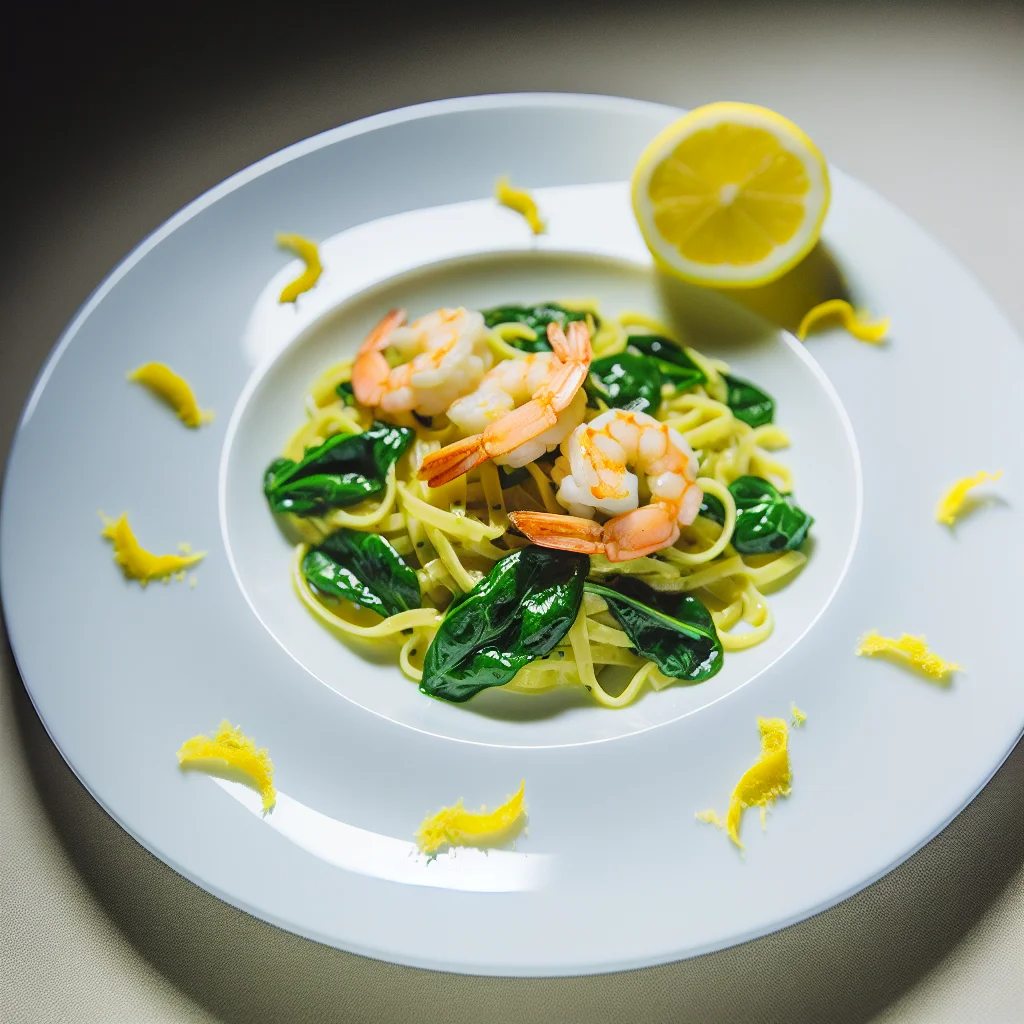Pâtes al Limone avec Crevettes et Épinards