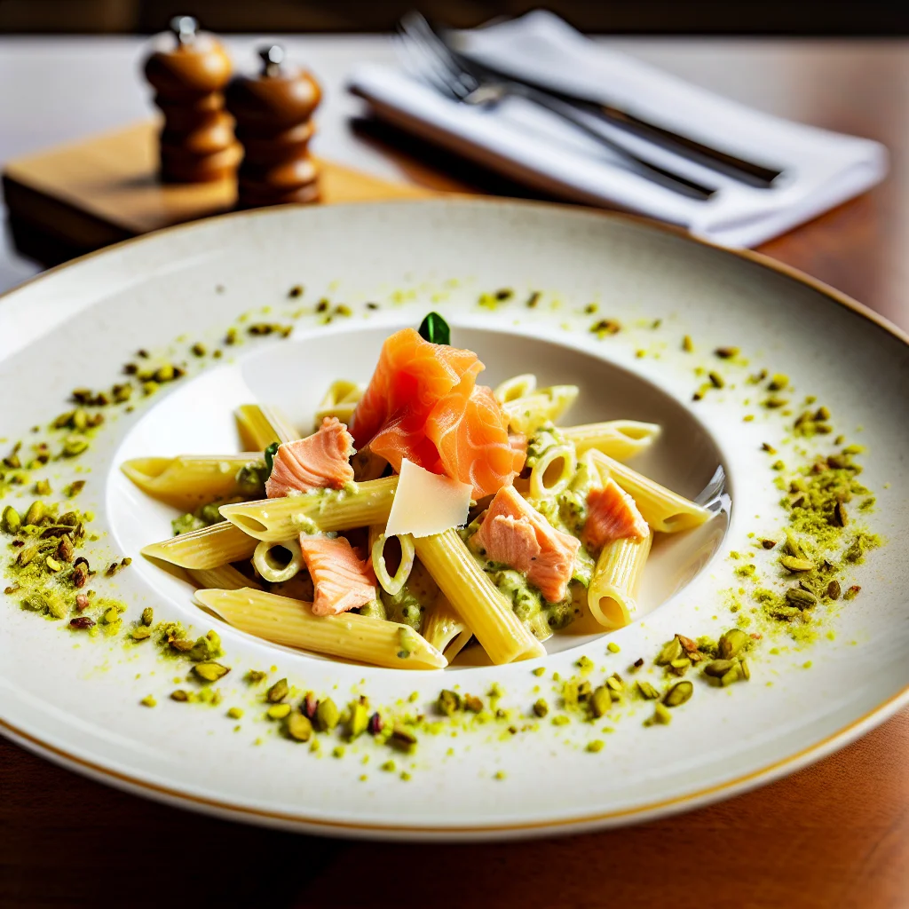 Penne à la Crème de Pistache et Saumon Fumé