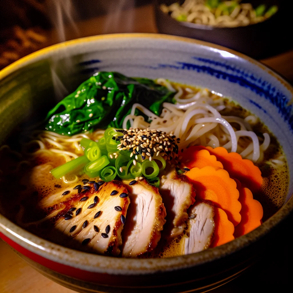 Ramen au Poulet Miso et Légumes Croquants