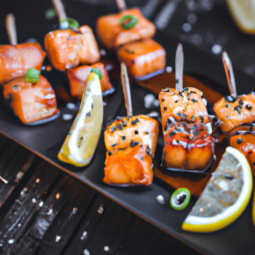 Brochettes de saumon laquées au miel et sésame
