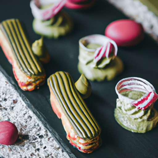 Éclairs au thé matcha et à la framboise