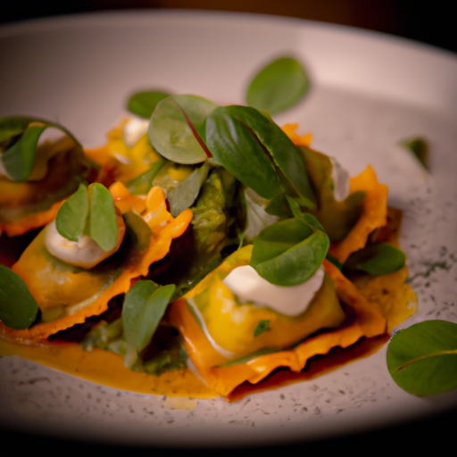 Raviolis croustillants à la courge butternut et au pesto de roquette