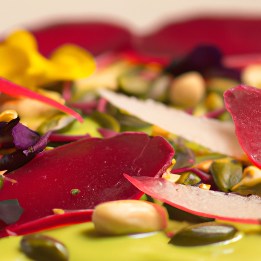 Carpaccio de betteraves colorées aux agrumes et pistaches