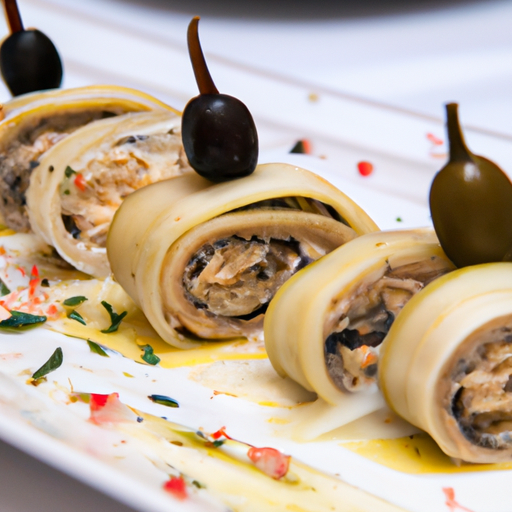 Roulés d'aubergines au fromage de brebis et aux olives