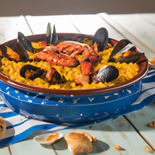Paella au poulet, chorizo et fruits de mer
