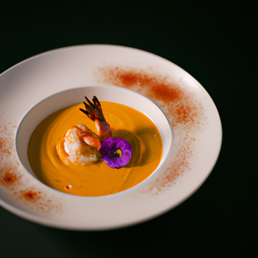 Soupe de potiron au lait de coco et crevettes croustillantes