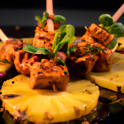 Brochettes de poulet mariné au curry et ananas grillé