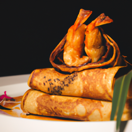 Crêpes aux crevettes caramélisées au miel et au piment