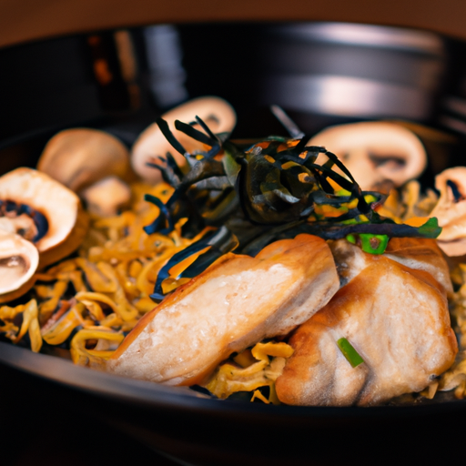 Ramen de poulet croustillant et champignons sautés