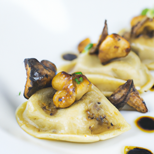 Ravioles croustillantes aux champignons sauvages et sauce truffe