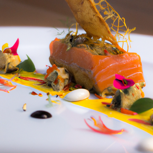 Étoile de saumon en croûte d'amandes et compotée de poivrons