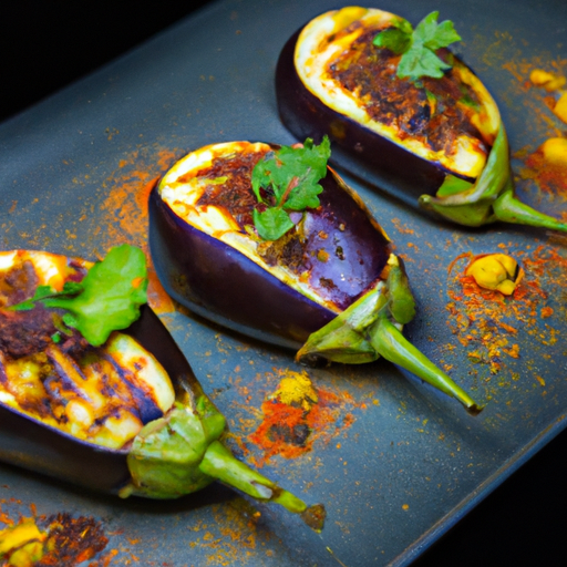 Aubergines farcies au paneer et aux épices indiennes