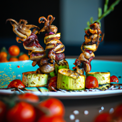 Brochettes de poulpe grillé et légumes méditerranéens
