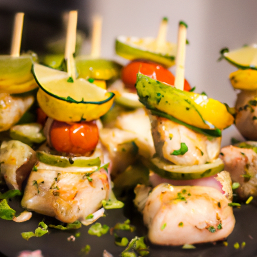 Brochettes de lotte marinée au citron vert et sauge