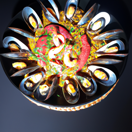 Paella de fruits de mer à l'encre de seiche