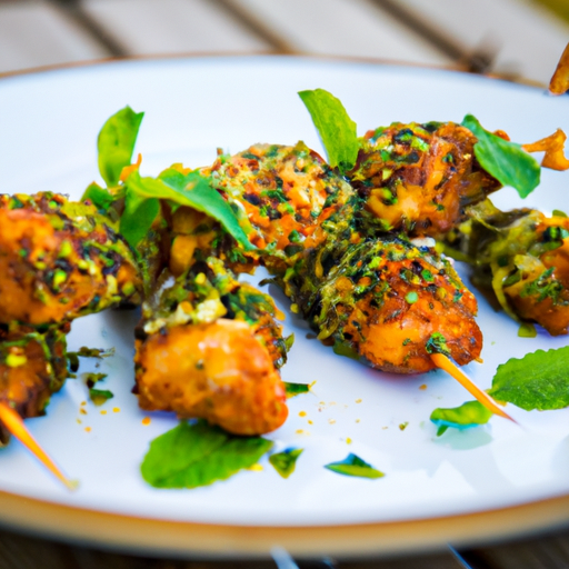 Brochettes de poulet croustillant aux amandes et à la menthe