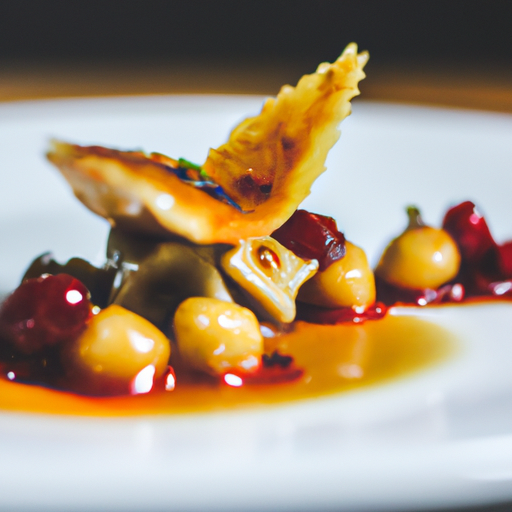 Ravioles croustillantes au confit de canard et sauce aux cerises