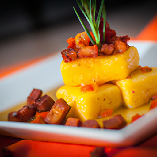 Carrés de polenta gratinés au chorizo et poivrons