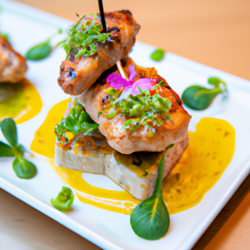 Brochettes de poulet croustillant aux amandes et sauce miel-moutarde