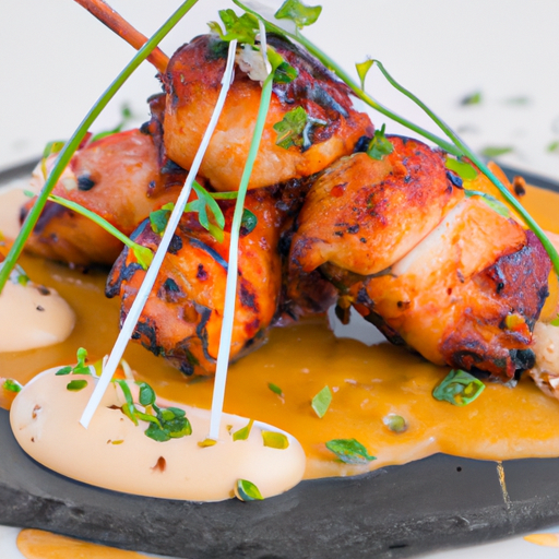 Brochettes de poulet croustillant aux amandes et sauce miel-moutarde