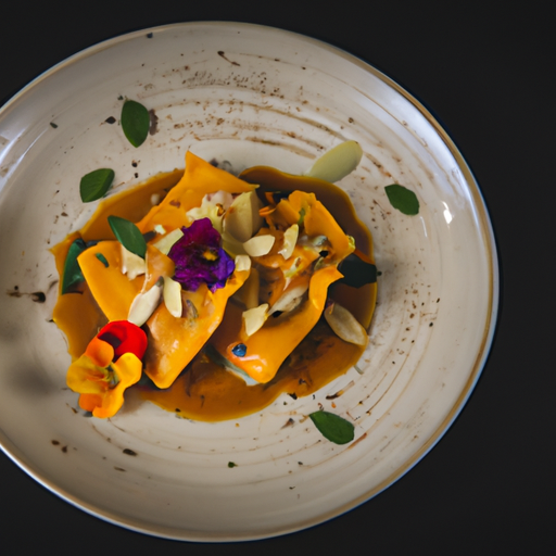 Raviolis croustillants au potiron et amandes effilées
