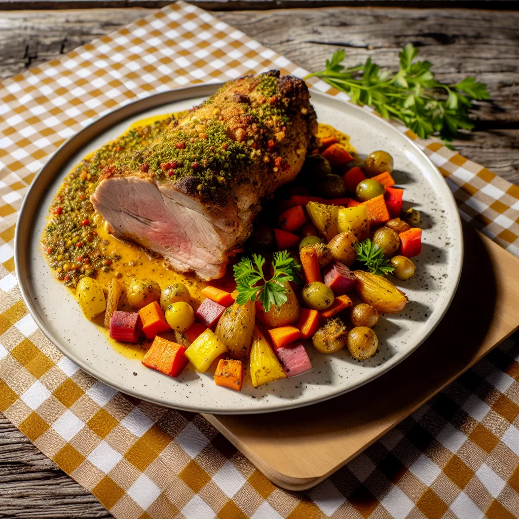 Rôti de porc à la moutarde et aux herbes