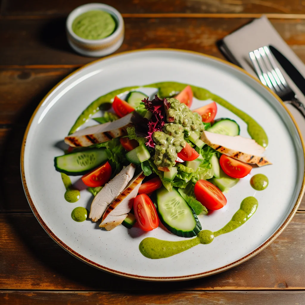 Salade Croustillante au Poulet Grillé et Vinaigrette à l'Avocat