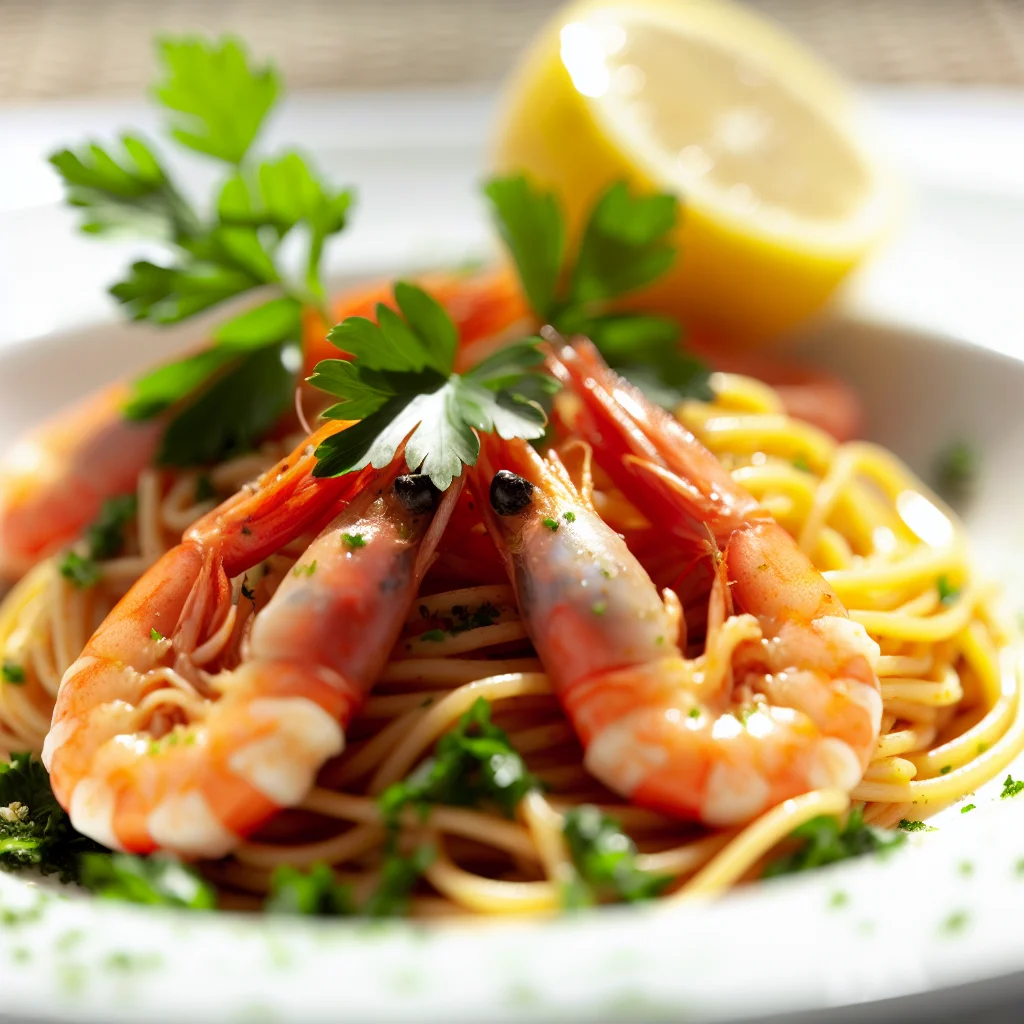 Spaghetti à l'ail rôti et aux crevettes