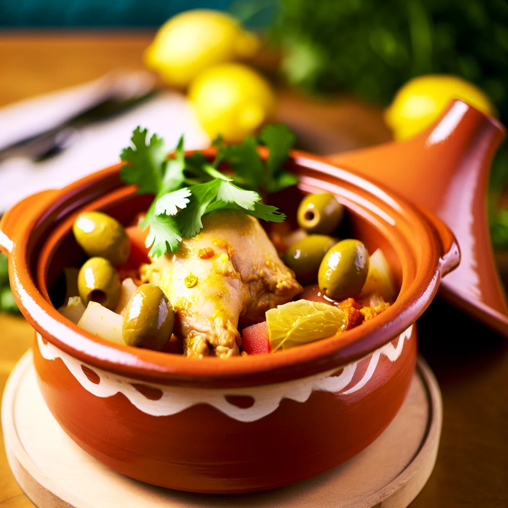 Tagine de poulet aux citrons confits et olives