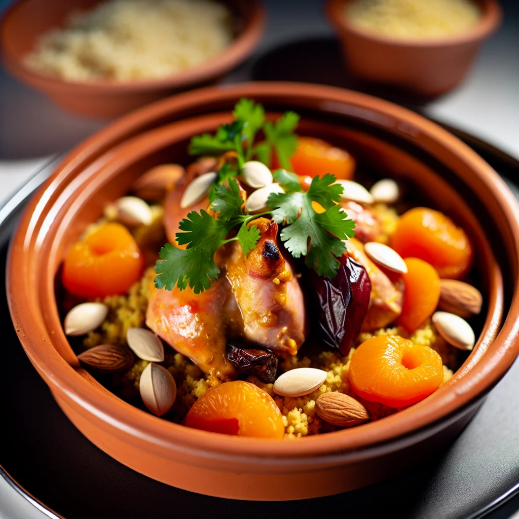 Tajine de poulet aux abricots et amandes
