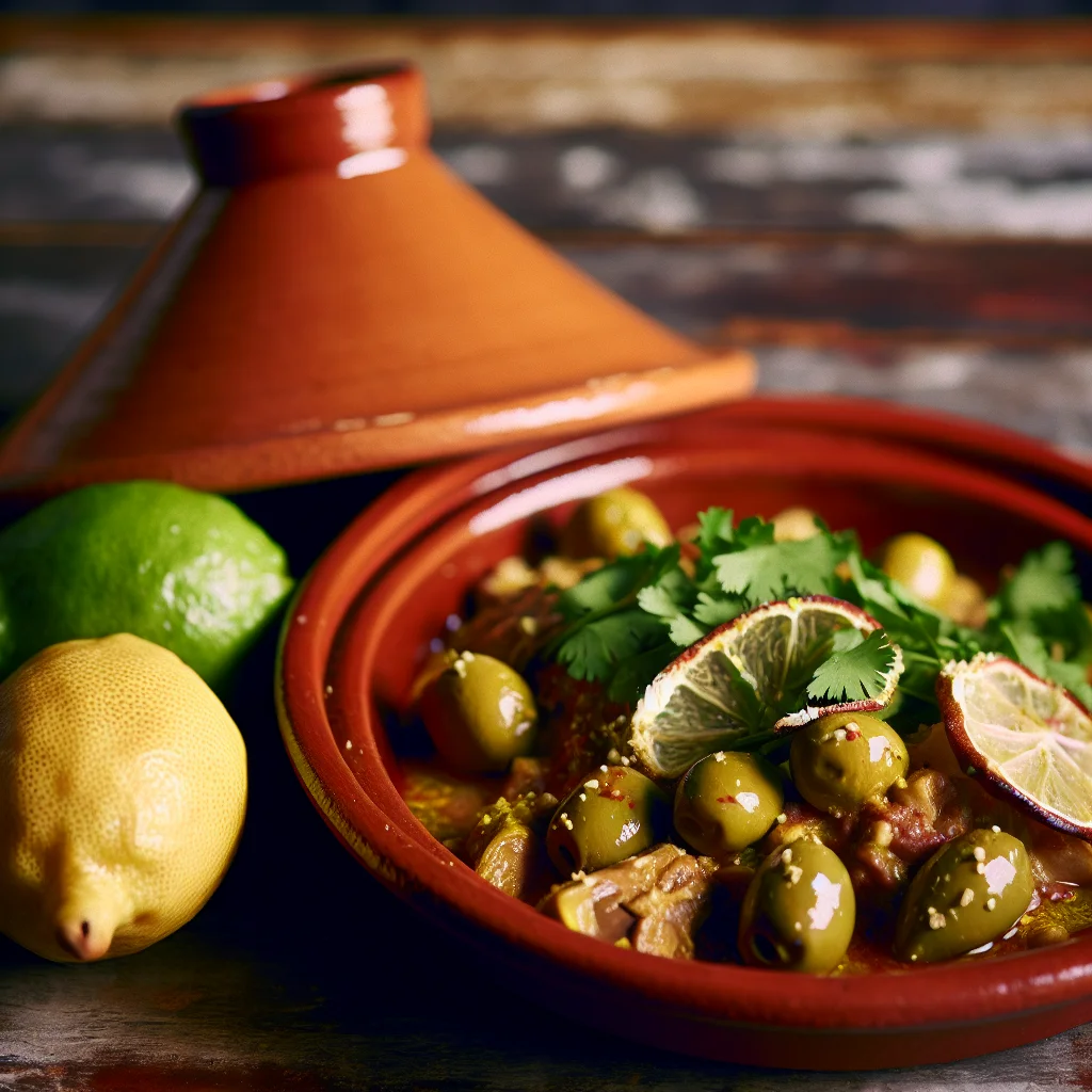 Tajine de poulet aux citrons confits et olives
