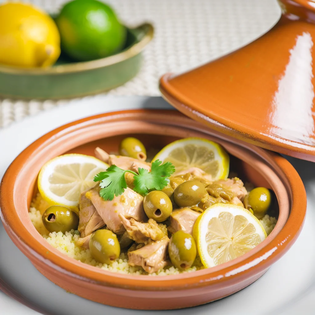 Tajine de poulet aux olives et citron confit