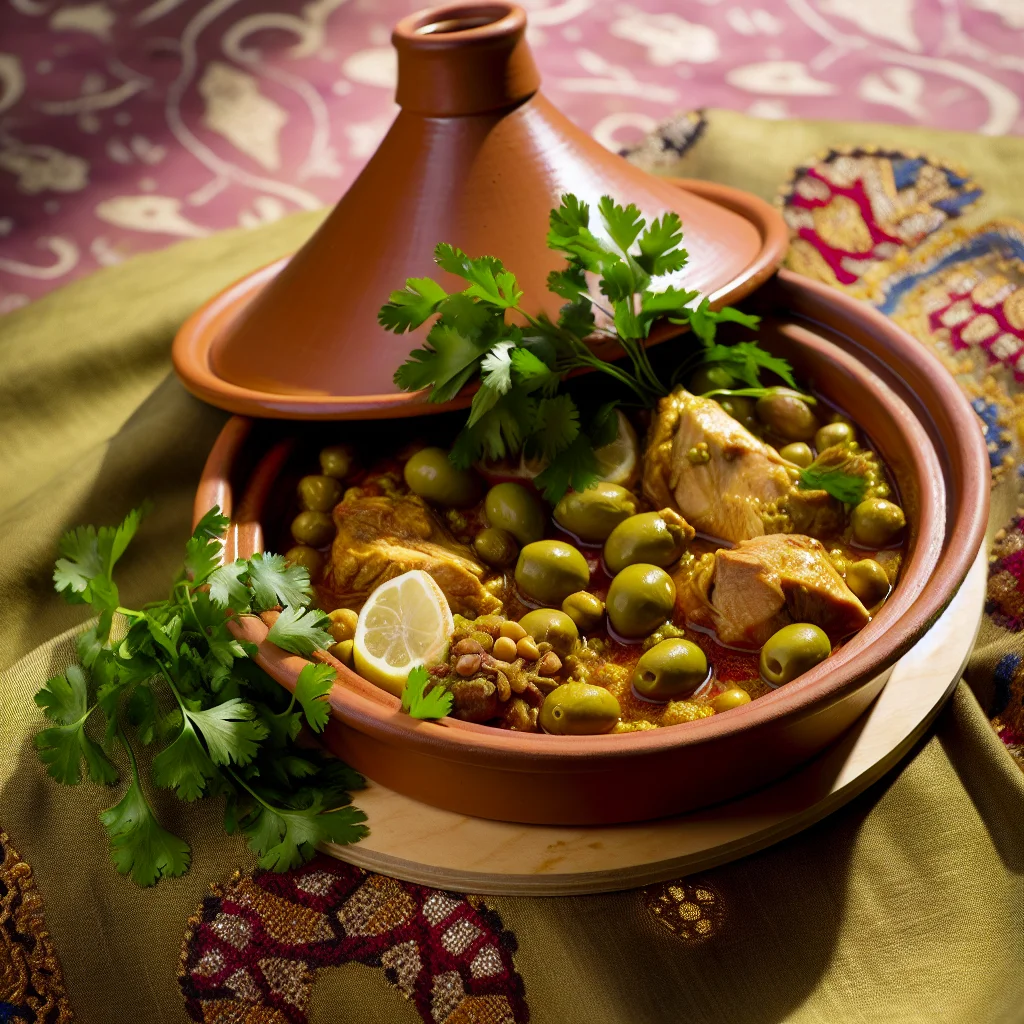 Tajine marocain au poulet et aux olives