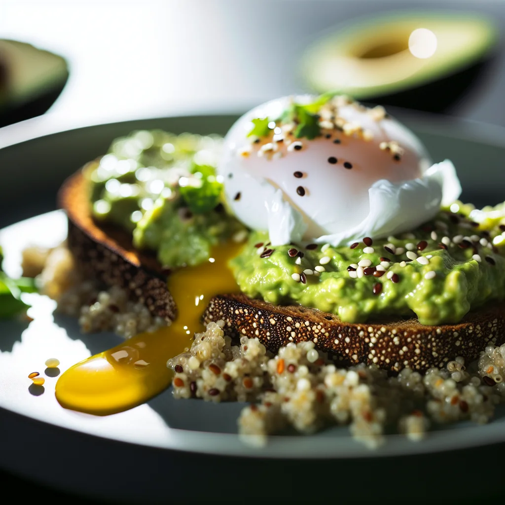 Toast à l'avocat crémeux et œuf poché sur lit de quinoa